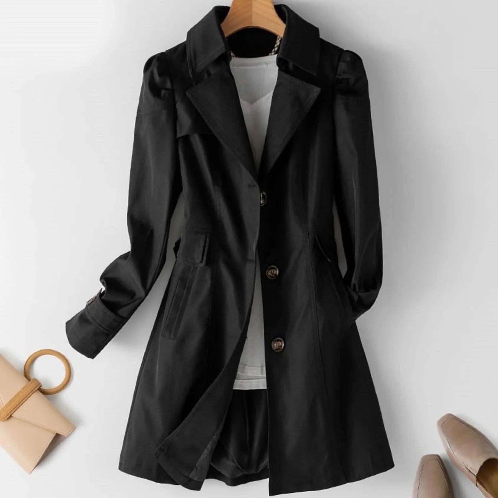 Women's Water-Repellent Trench Coat | Classic Double-Breasted Transitional Coat with Belt | Lightweight Raincoat for Everyday Use