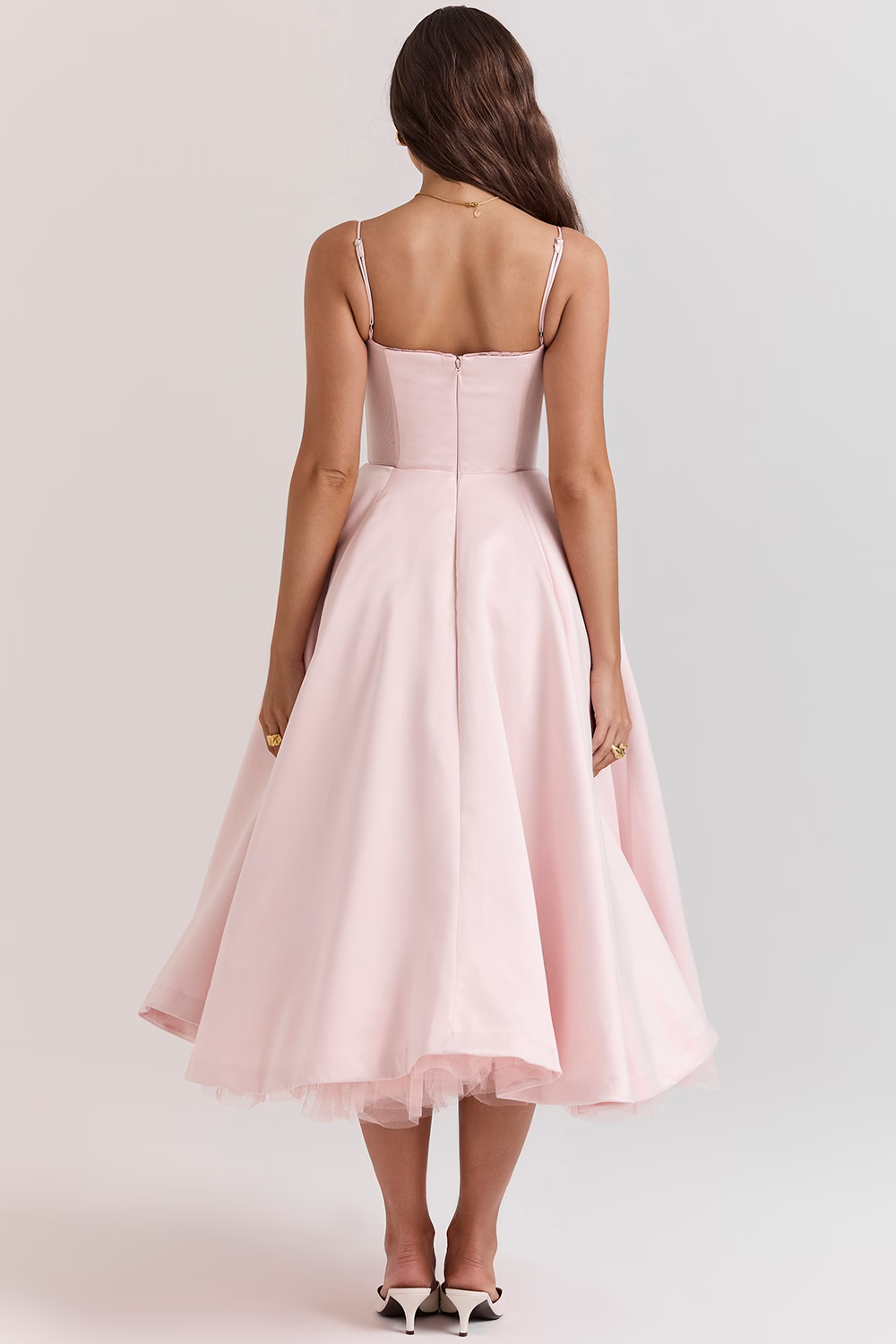 Women's midi dress with corset top and tulle skirt | Festive dress for wedding guests with sweetheart neckline and pockets