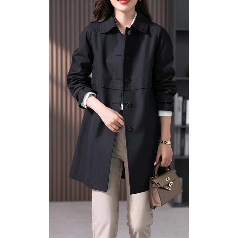 Water-repellent trench coat for women | Mid-length transitional coat casual design | Classic raincoat with pockets