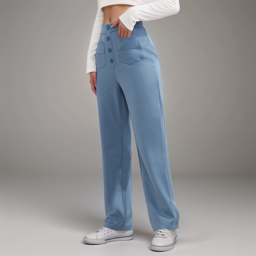 Women's High Waist Pants | Elastic Sculpting Pants with Wide Legs | Comfortable Stretch Pants with Pockets and Shaping Effect