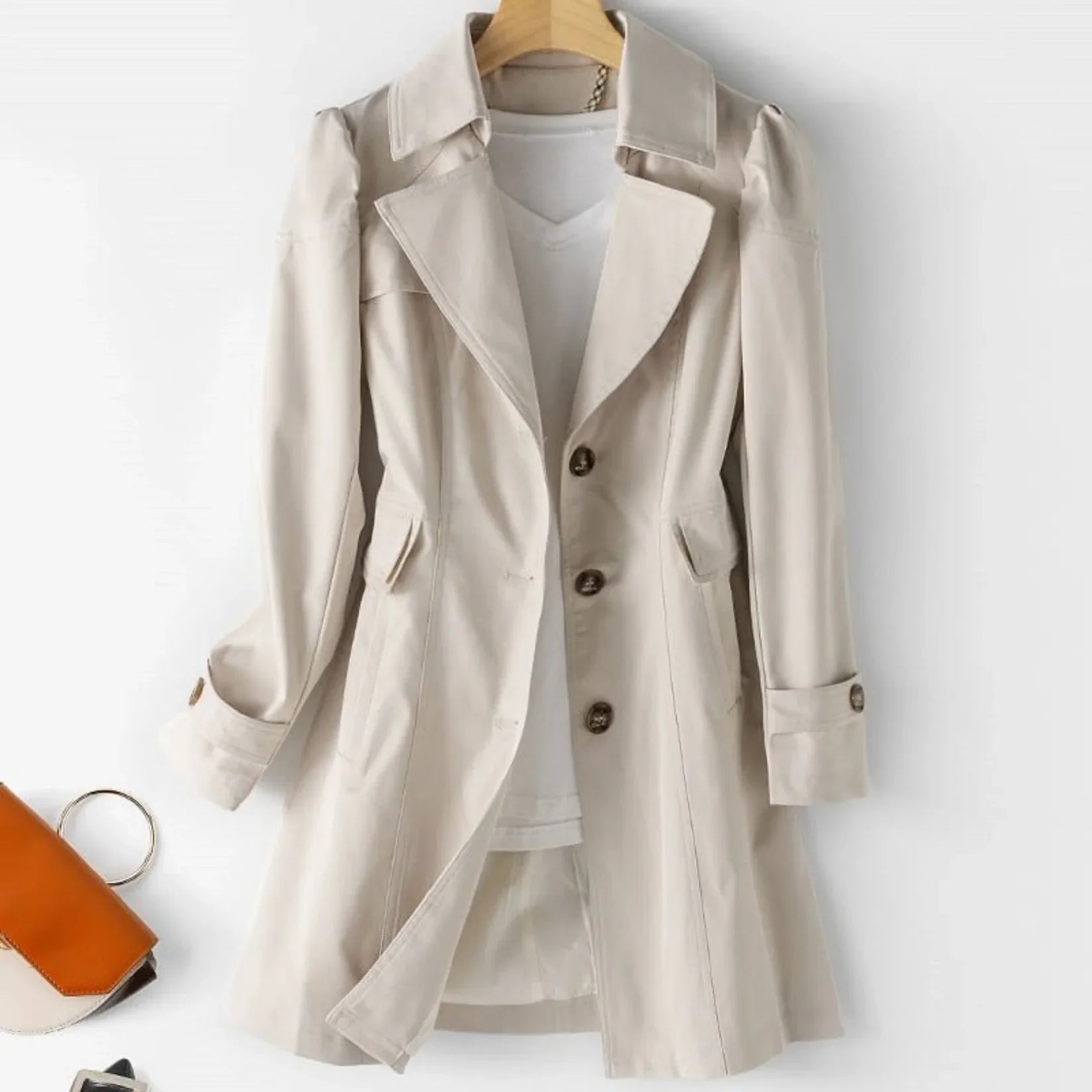 Women's Water-Repellent Trench Coat | Classic Double-Breasted Transitional Coat with Belt | Lightweight Raincoat for Everyday Use