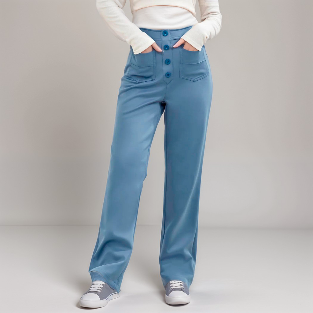 Women's High Waist Pants | Elastic Sculpting Pants with Wide Legs | Comfortable Stretch Pants with Pockets and Shaping Effect