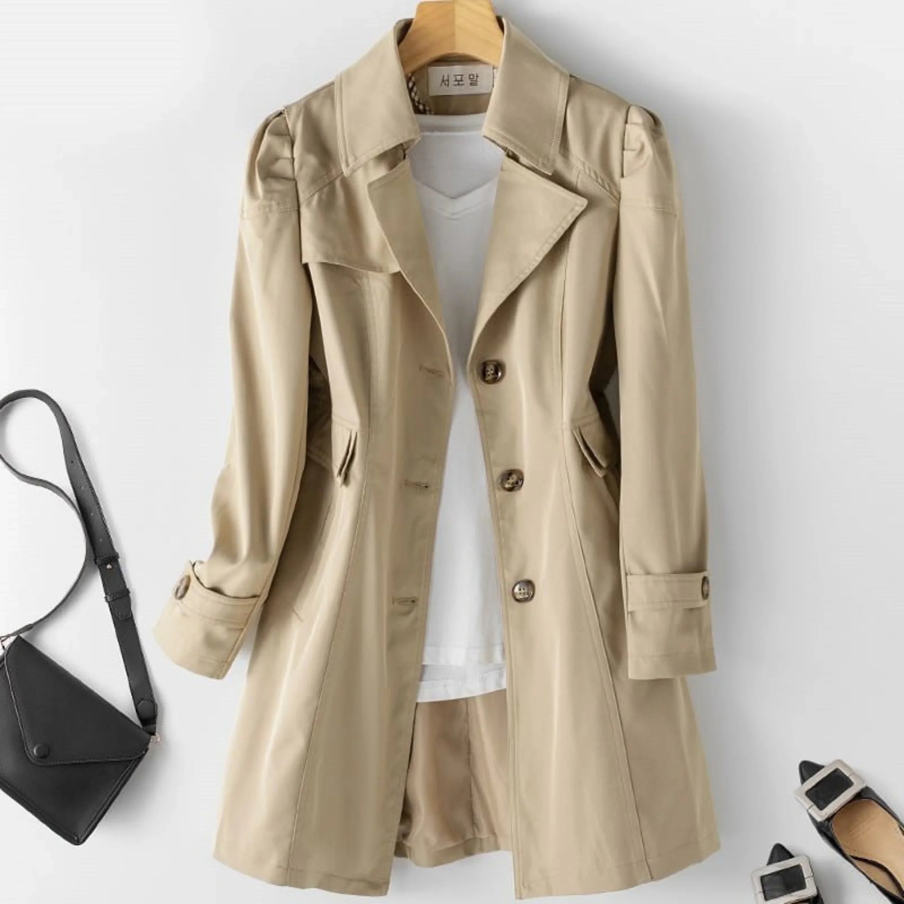Women's Water-Repellent Trench Coat | Classic Double-Breasted Transitional Coat with Belt | Lightweight Raincoat for Everyday Use