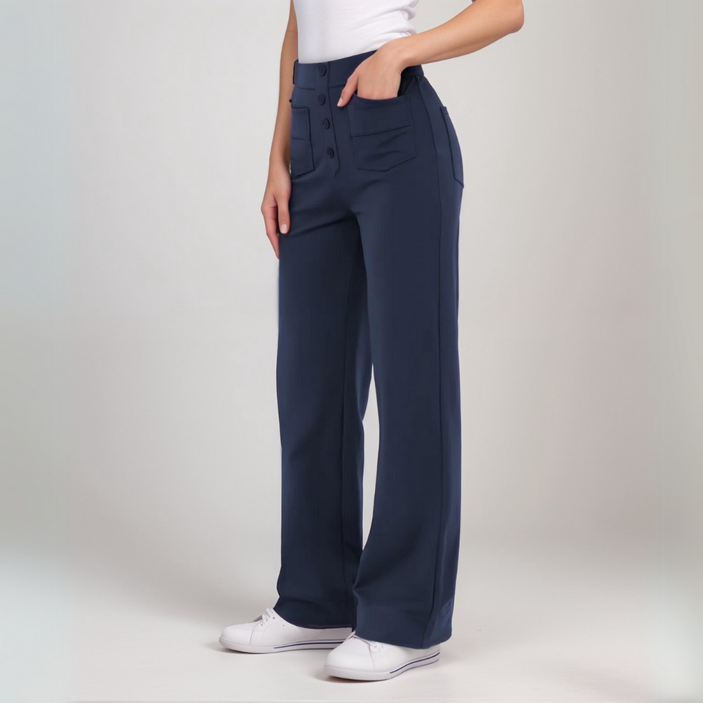 Women's High Waist Pants | Elastic Sculpting Pants with Wide Legs | Comfortable Stretch Pants with Pockets and Shaping Effect