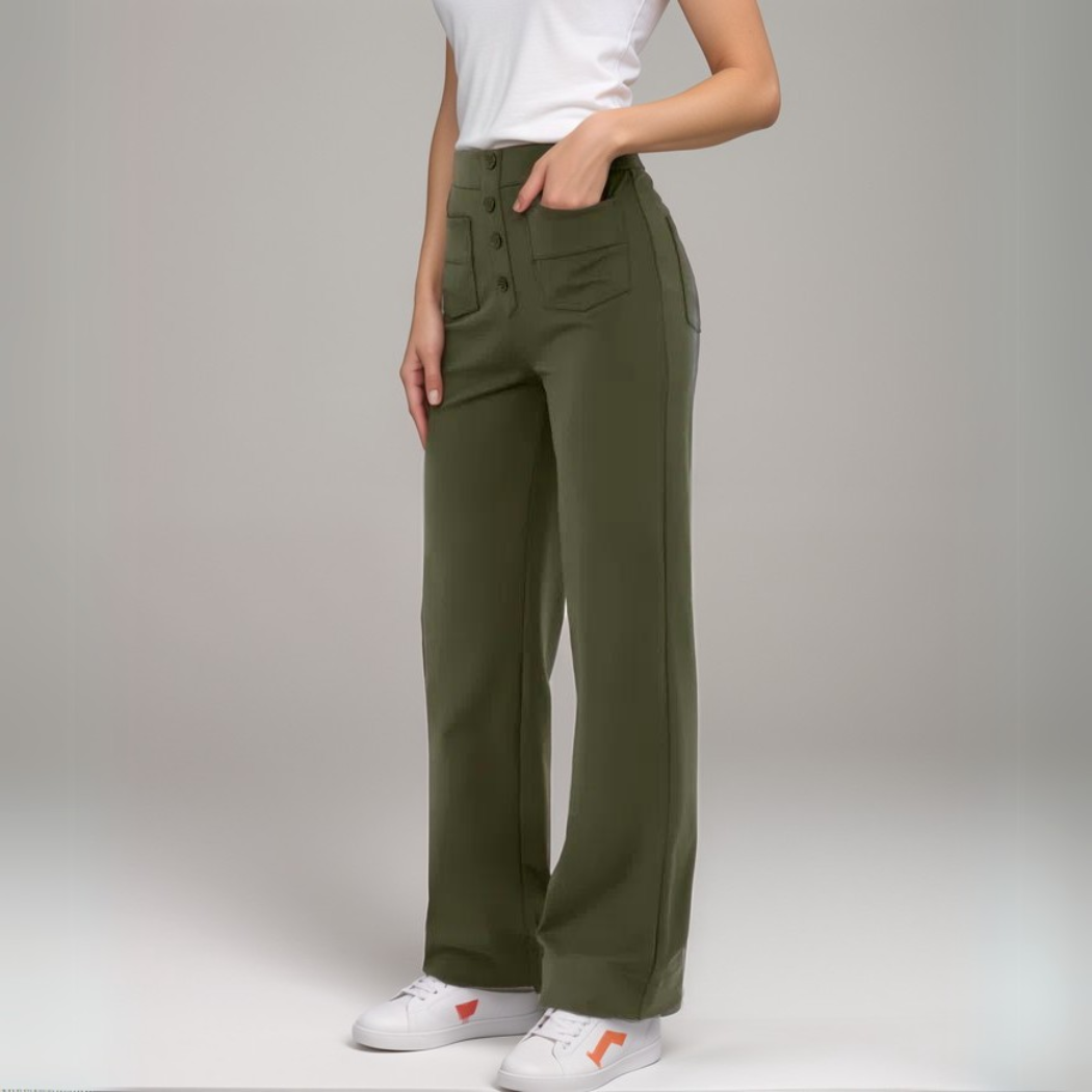 Women's High Waist Pants | Elastic Sculpting Pants with Wide Legs | Comfortable Stretch Pants with Pockets and Shaping Effect