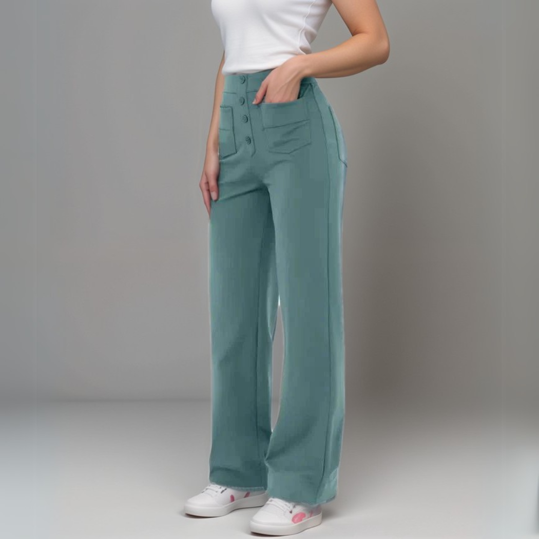 Women's High Waist Pants | Elastic Sculpting Pants with Wide Legs | Comfortable Stretch Pants with Pockets and Shaping Effect