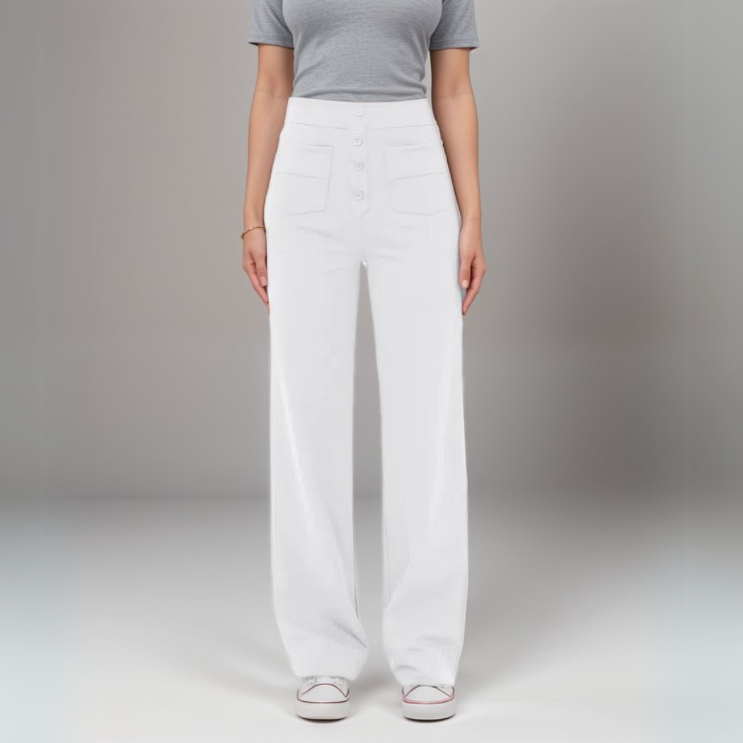 Women's High Waist Pants | Elastic Sculpting Pants with Wide Legs | Comfortable Stretch Pants with Pockets and Shaping Effect