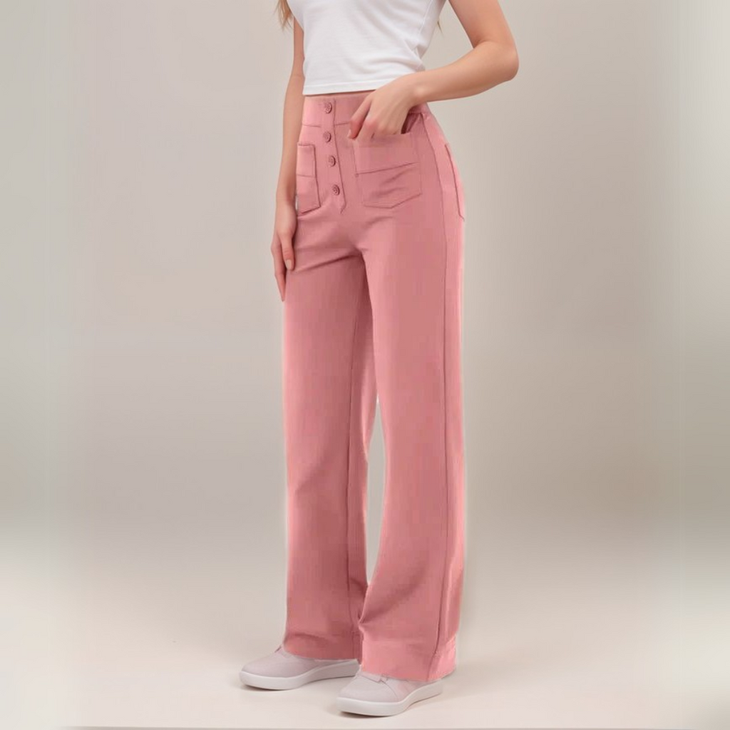 Women's High Waist Pants | Elastic Sculpting Pants with Wide Legs | Comfortable Stretch Pants with Pockets and Shaping Effect