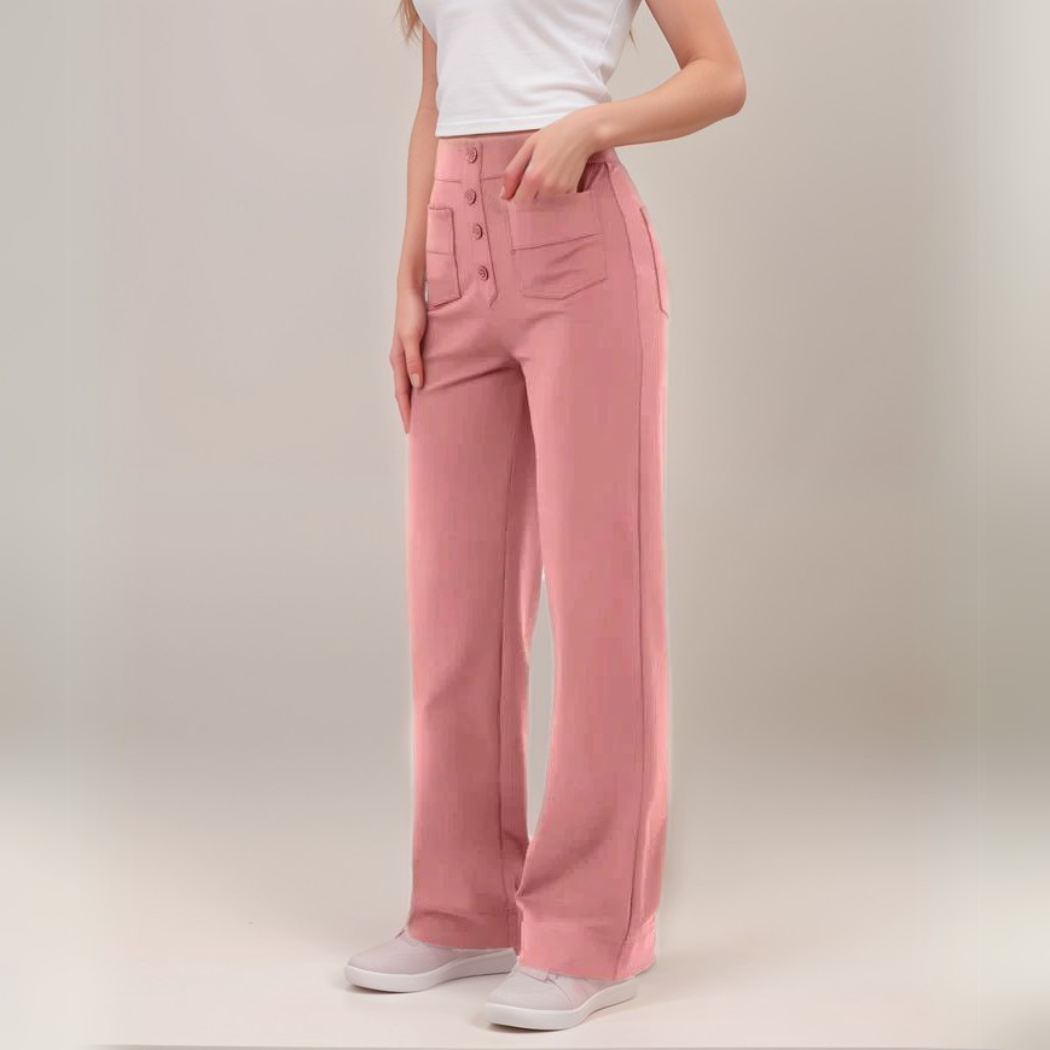 Women's High Waist Pants | Elastic Sculpting Pants with Wide Legs | Comfortable Stretch Pants with Pockets and Shaping Effect