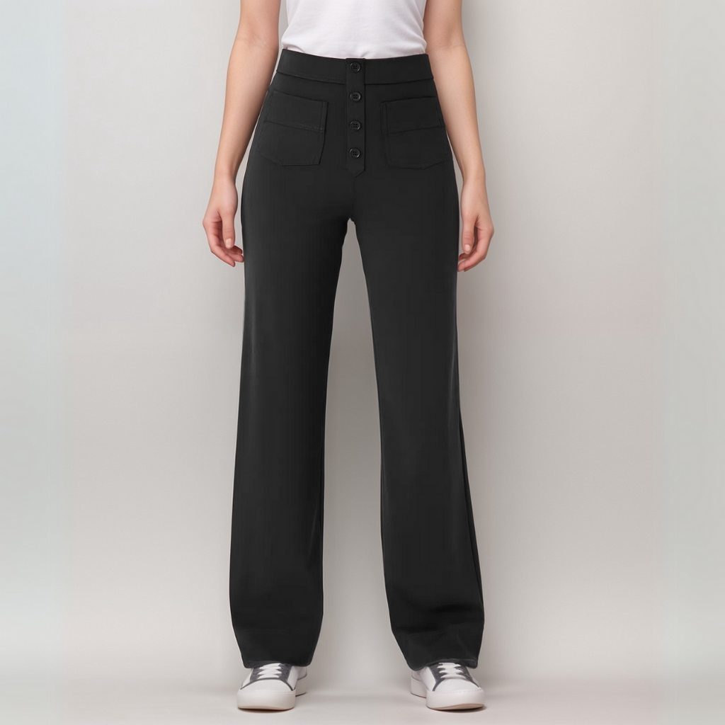 Women's High Waist Pants | Elastic Sculpting Pants with Wide Legs | Comfortable Stretch Pants with Pockets and Shaping Effect