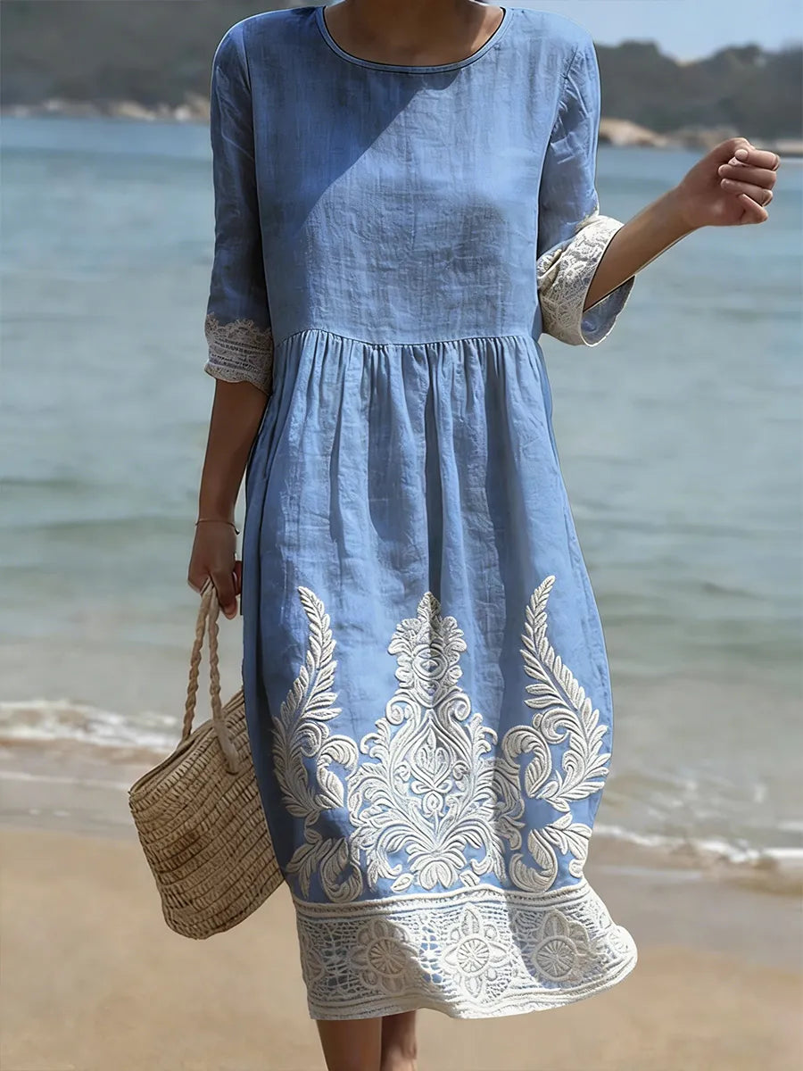 Women's Summer Dress with Floral Pattern | Mid-Length Casual Dress for Spring and Summer | Airy Midi Dress with Botanical Print
