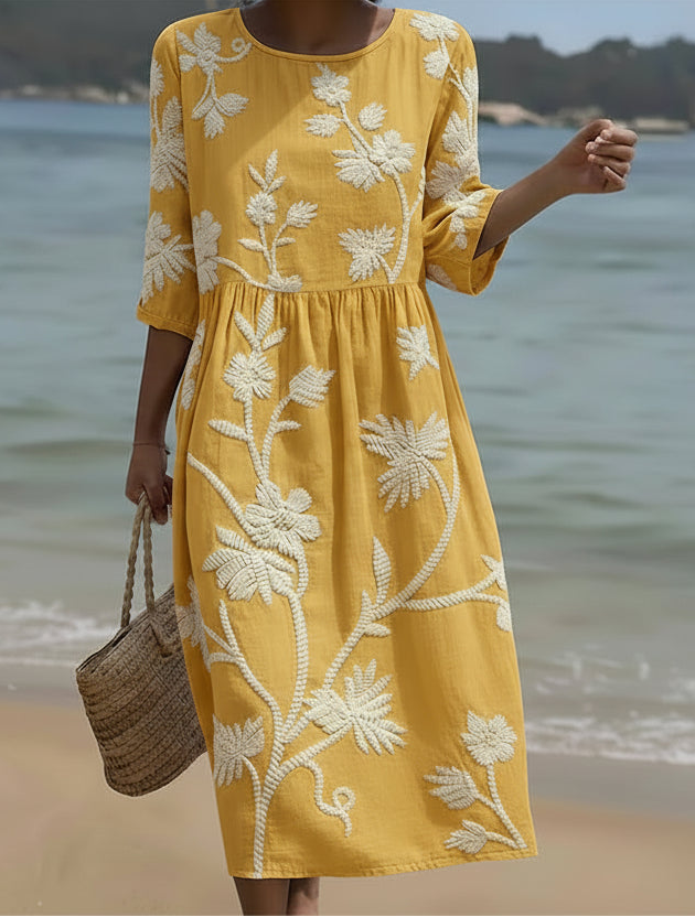 Women's Midi Dress with Floral Print | Lightweight Summer Dress with Flower Pattern | Comfortable Casual Dress for Warm Days