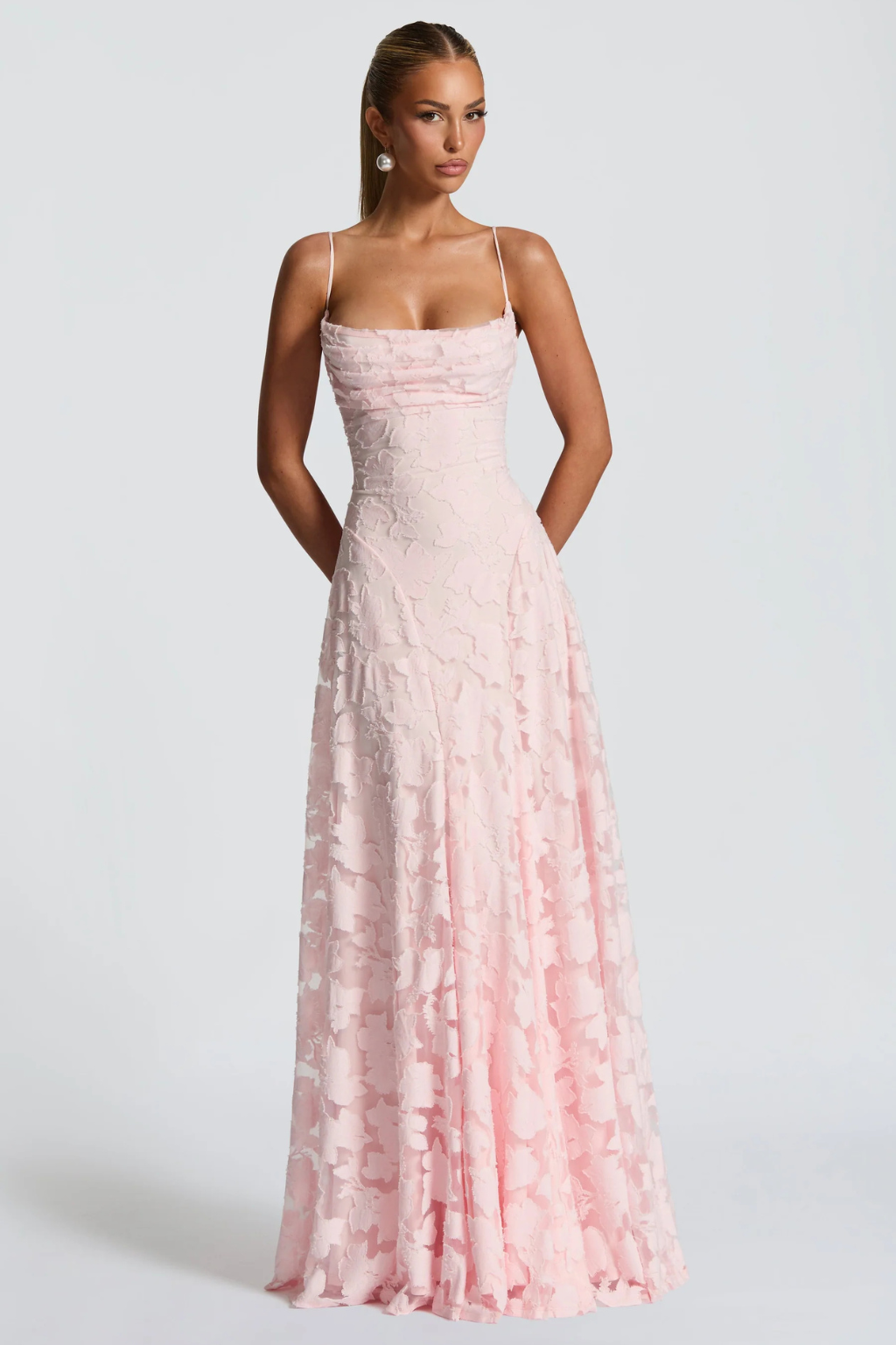 Maxi Dress for Wedding Guests | Women's Dress with Floral Brocade Pattern & Spaghetti Straps | Festive Long Evening Dress