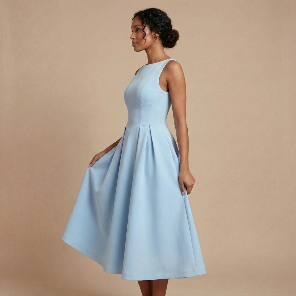 Women's Wedding Guest Sleeveless Boat Neck Midi Dress - product image 1