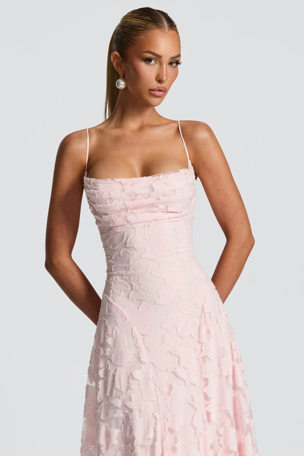 Maxi Dress for Wedding Guests | Women's Dress with Floral Brocade Pattern & Spaghetti Straps | Festive Long Evening Dress