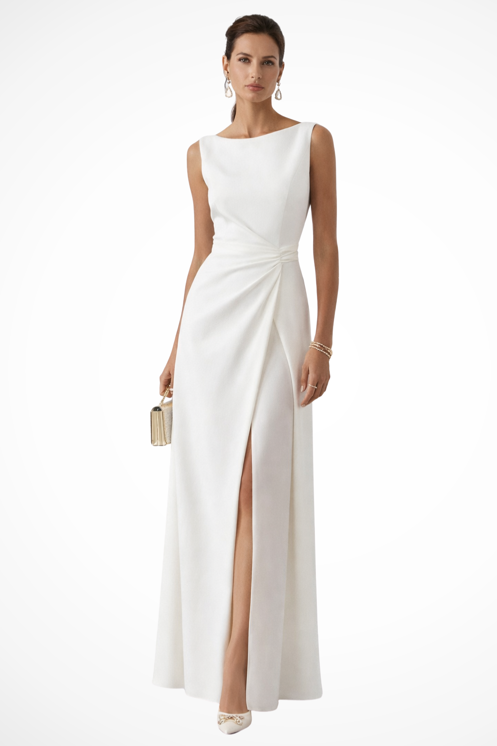 Ärmelloses Maxi-Kleid mit drapierter Taille für Hochzeitsgäste