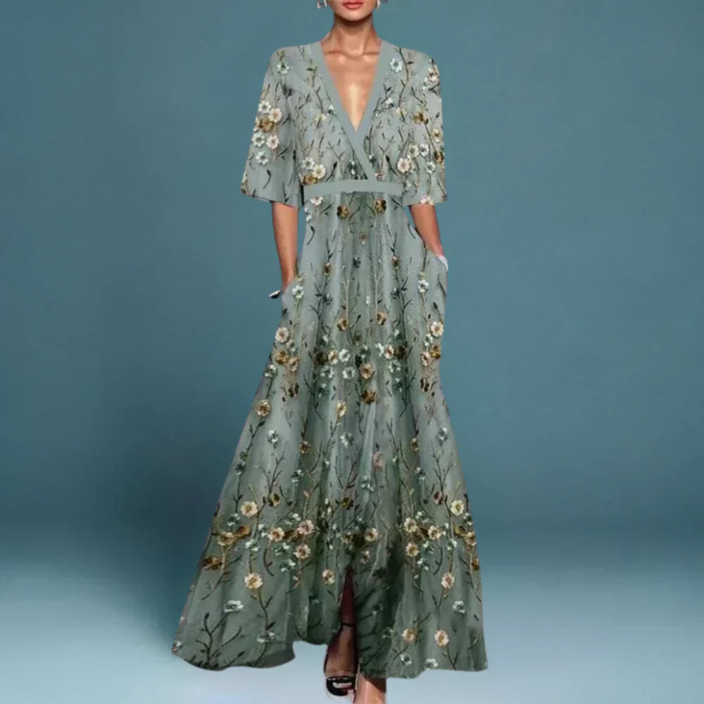 Damen-Maxikleid im Wickelstil mit Blumenmuster