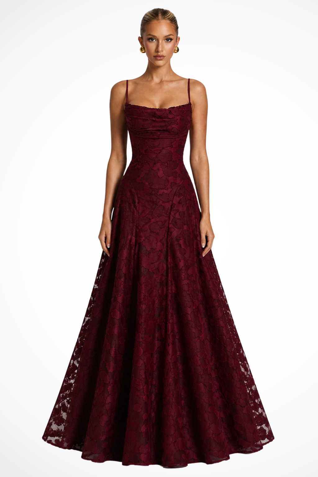 Maxi Dress for Wedding Guests | Women's Dress with Floral Brocade Pattern & Spaghetti Straps | Festive Long Evening Dress