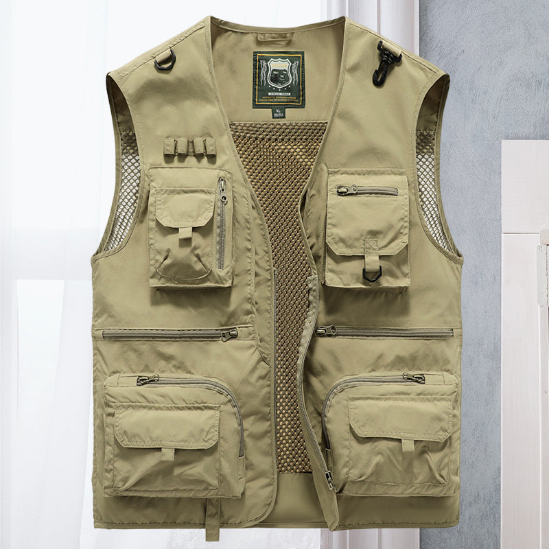 Light men's outdoor vest with many pockets | Breathable fishing vest and hiking vest for summer and travel