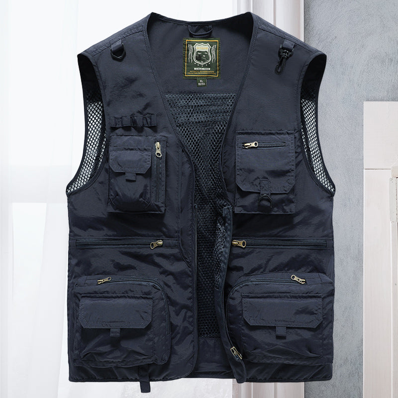Light men's outdoor vest with many pockets | Breathable fishing vest and hiking vest for summer and travel