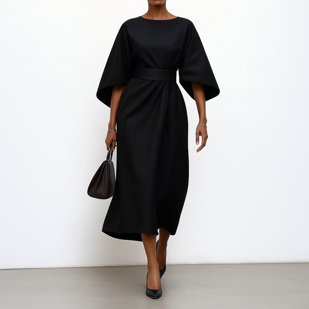 Langes Kleid mit Fledermausärmeln