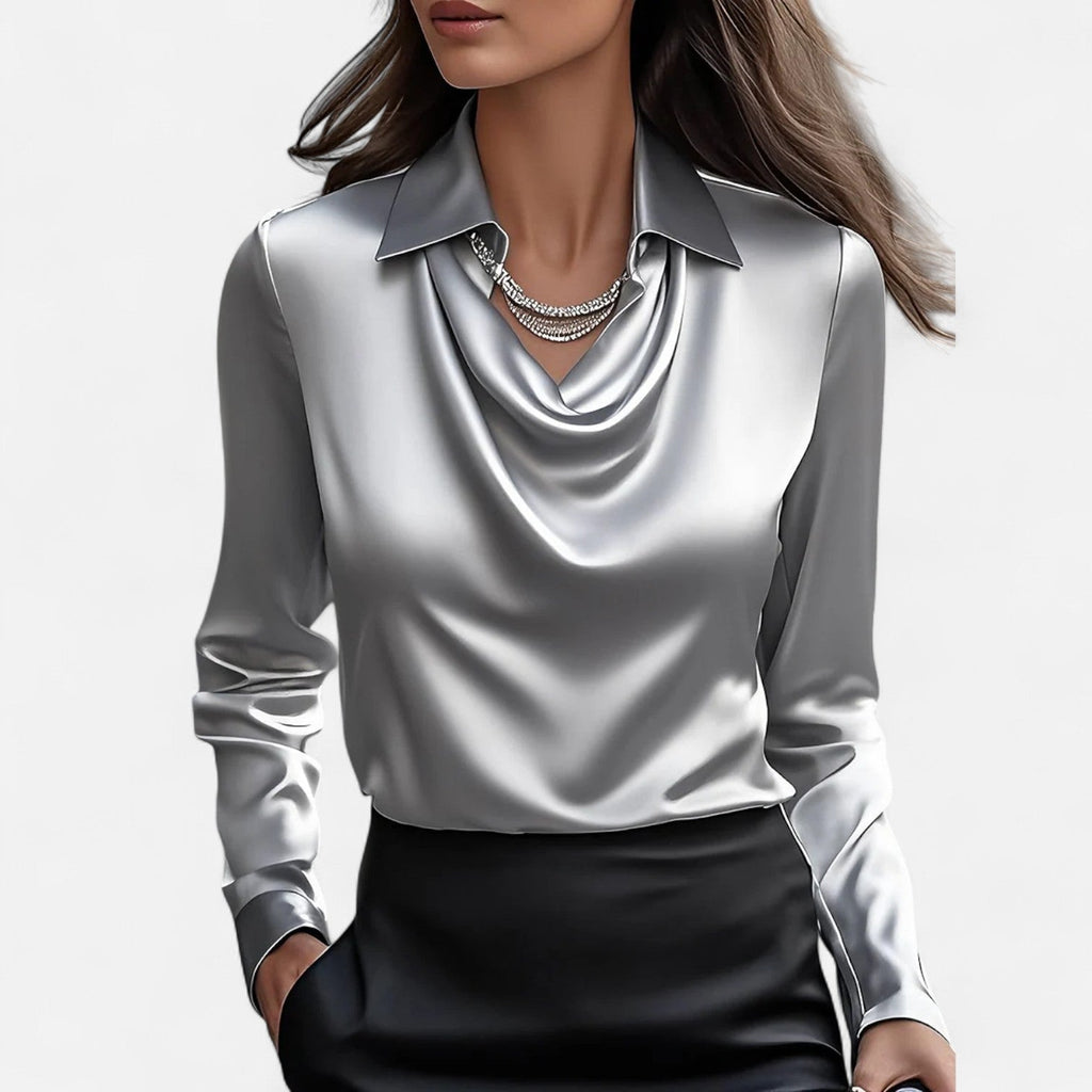 Satinbluse mit Wasserfallausschnitt für Damen – Elegantes Design & Zeitloser Stil