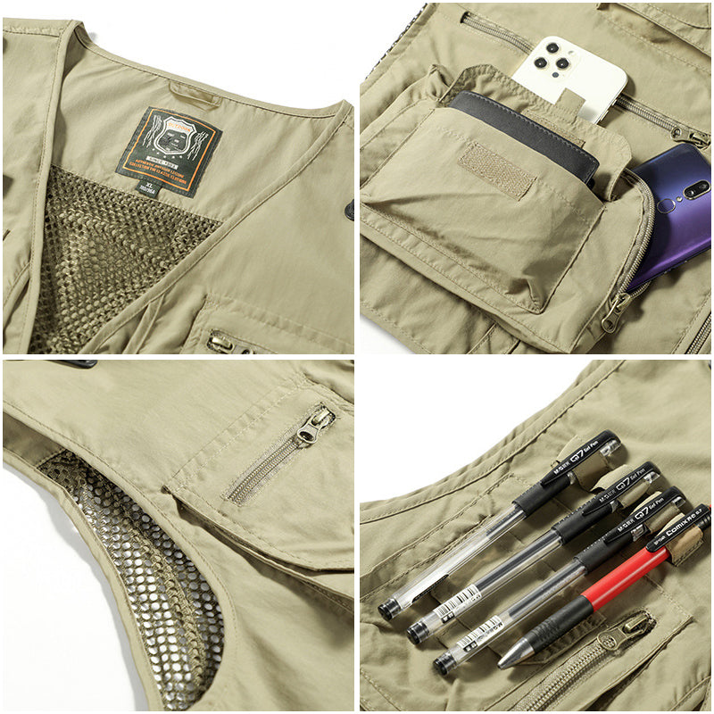 Leichte Herren Outdoor Weste mit vielen Taschen | Atmungsaktive Anglerweste und Wanderweste für Sommer und Reisen