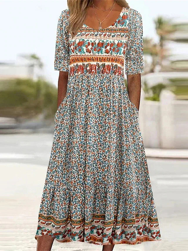 Women's midi dress with boho print