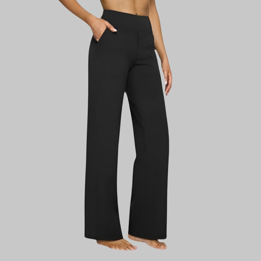 High Waist Hose Damen | Stoffhose mit weitem Bein und praktischen Taschen | Elegante Business Hose für Büro und Alltag