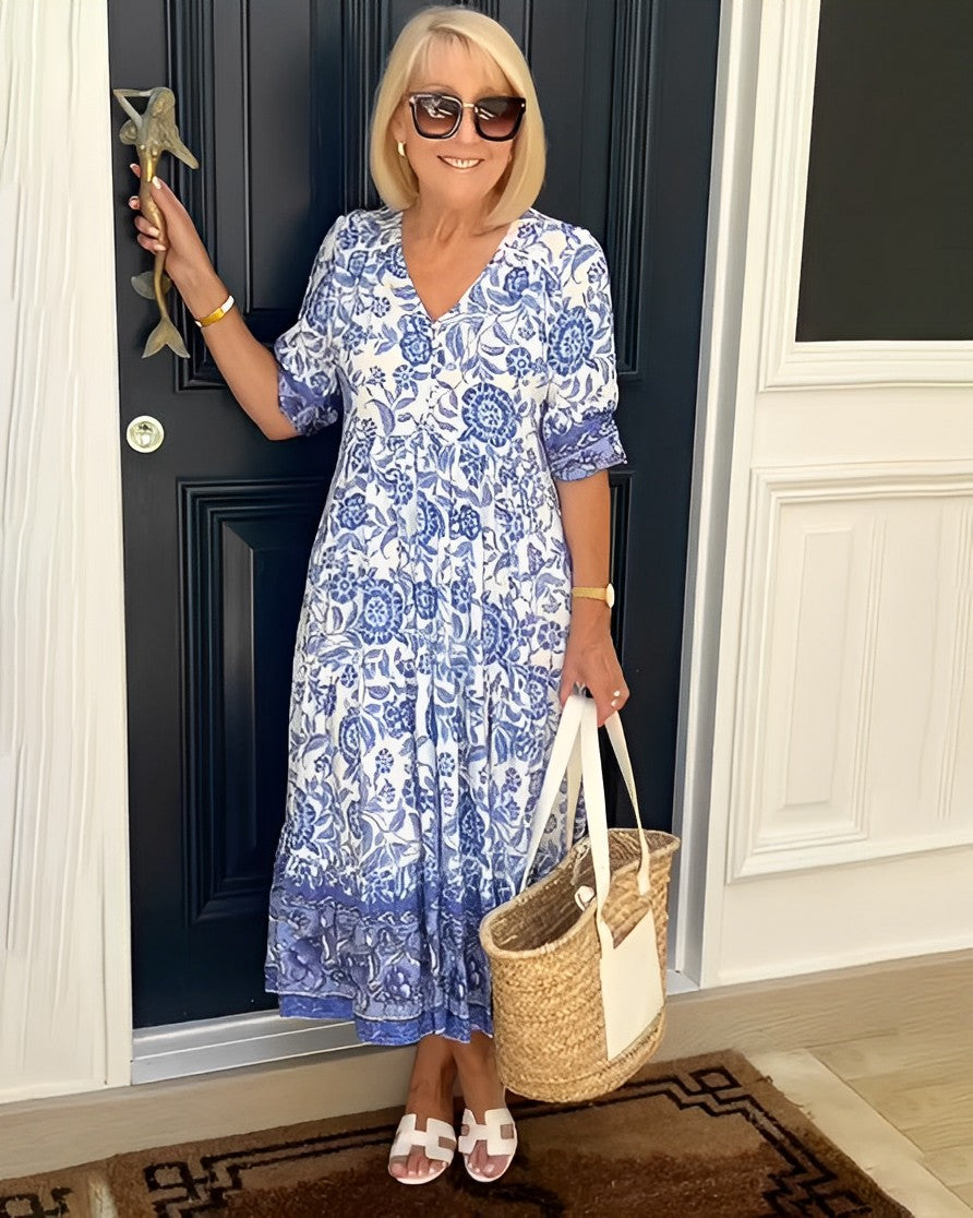Women's Maxi Dress with Floral Pattern | Airy Summer Dress with V-Neck | Floral Casual Dress for Every Day