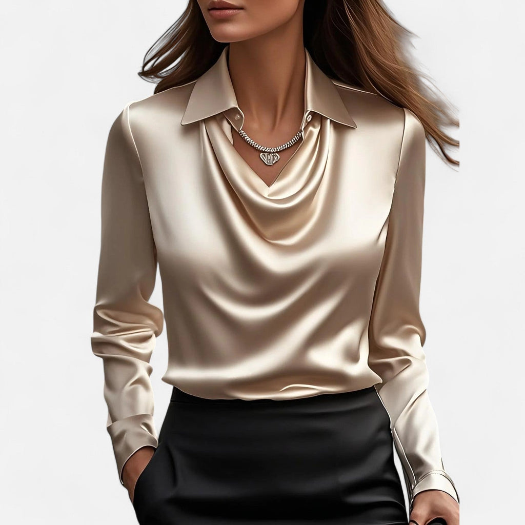 Satinbluse mit Wasserfallausschnitt für Damen – Elegantes Design & Zeitloser Stil