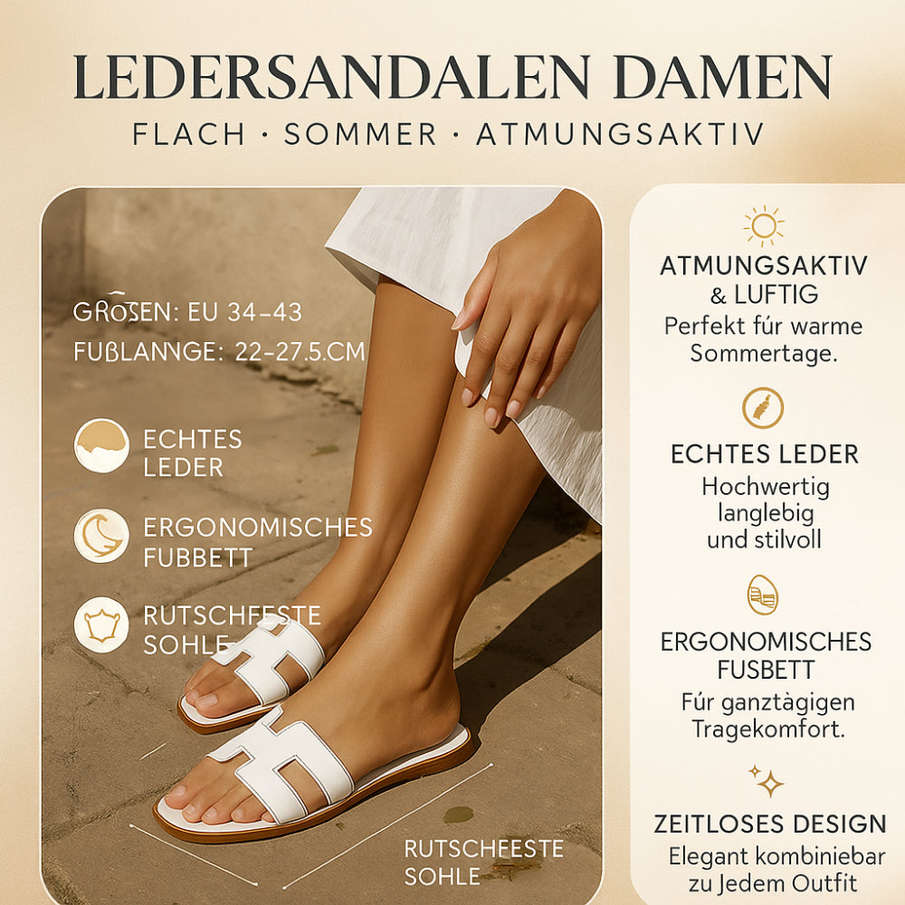 Flache, atmungsaktive Ledersandalen für Damen