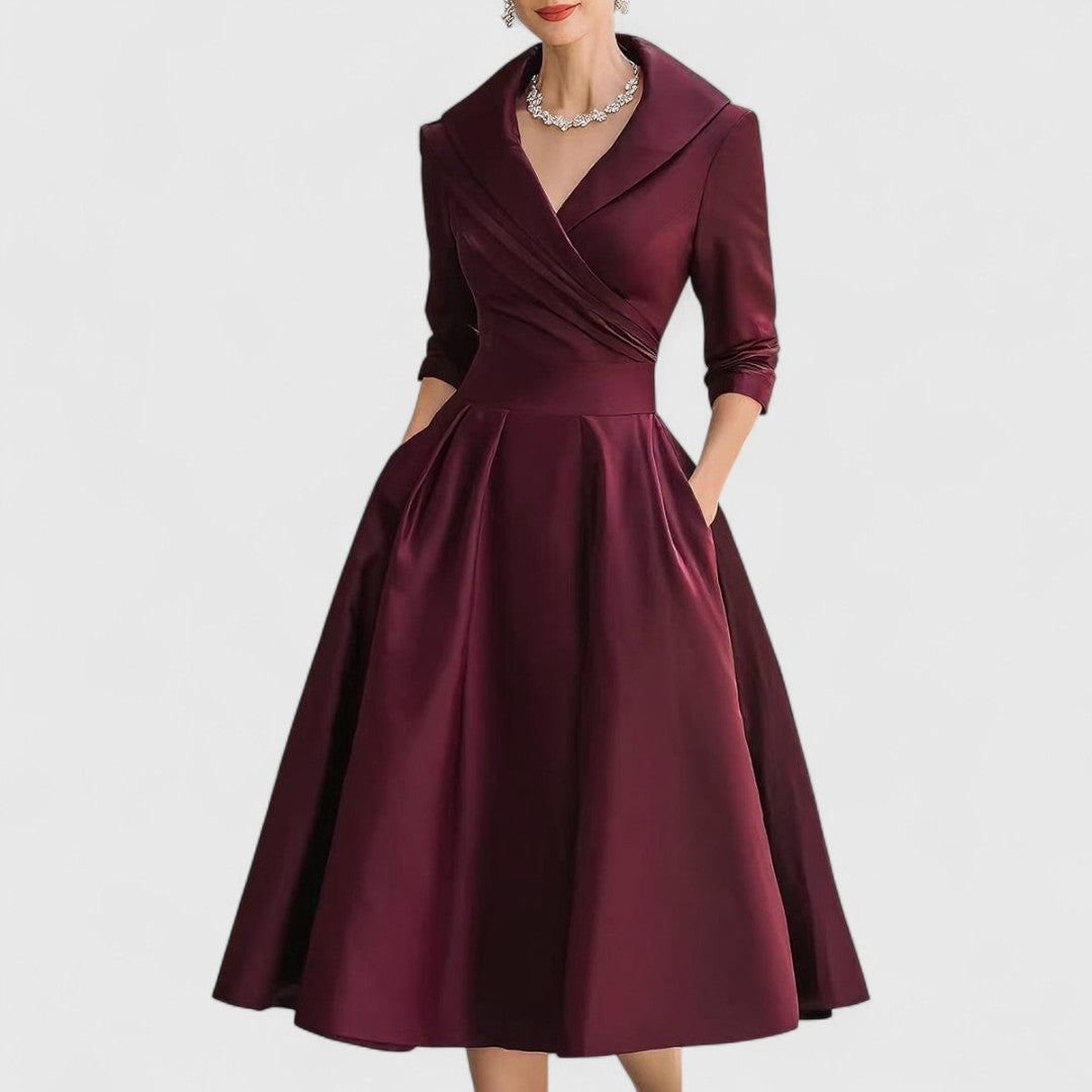 Midi dress with wrap look and V-neckline