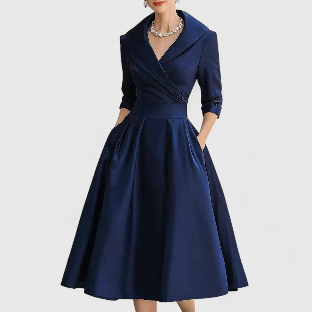 Midi dress with wrap look and V-neckline