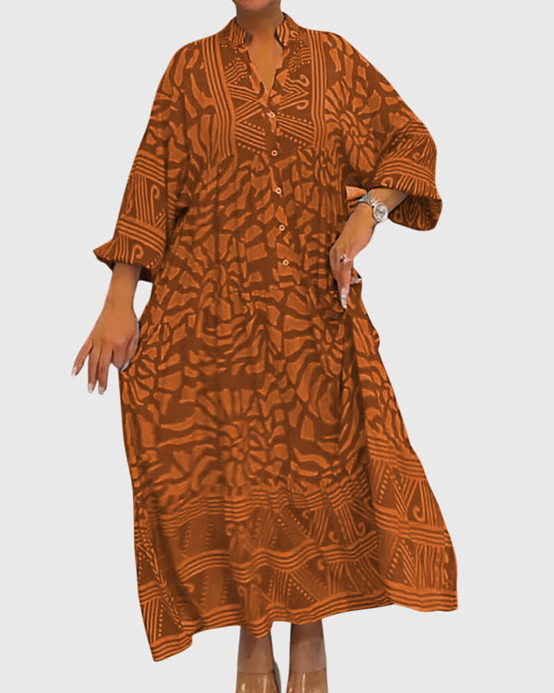 Women's Maxi Dress with V-Neck and Half-Length Sleeves | Airy Summer Dress with Print in a Loose Fit for Everyday Wear