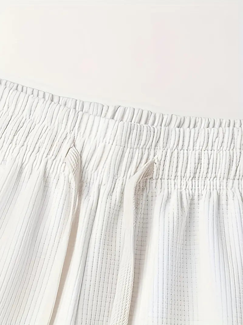 Waffle Knit Set for Men | Short Sleeve T-Shirt and Shorts Two-Piece | Breathable Casual Set with Drawstring | Relaxed Fit