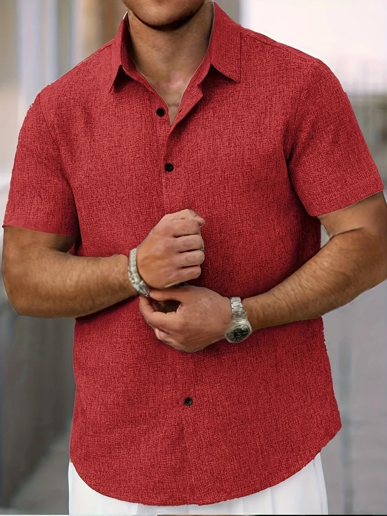 Men's Short-Sleeve Linen Shirt - Lightweight Summer Shirt Made from Linen Blend - Breathable Casual Shirt for Vacation and Everyday Wear