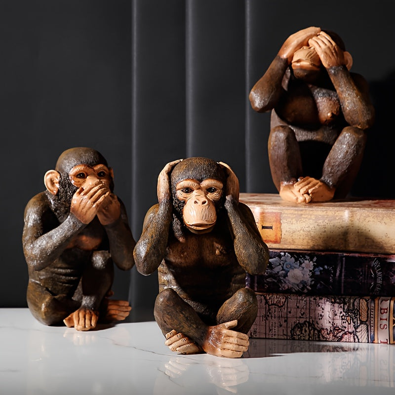 Affenskulpturen Set von 3 Skulpturen – Verspielt und realistisch für dein Interieur