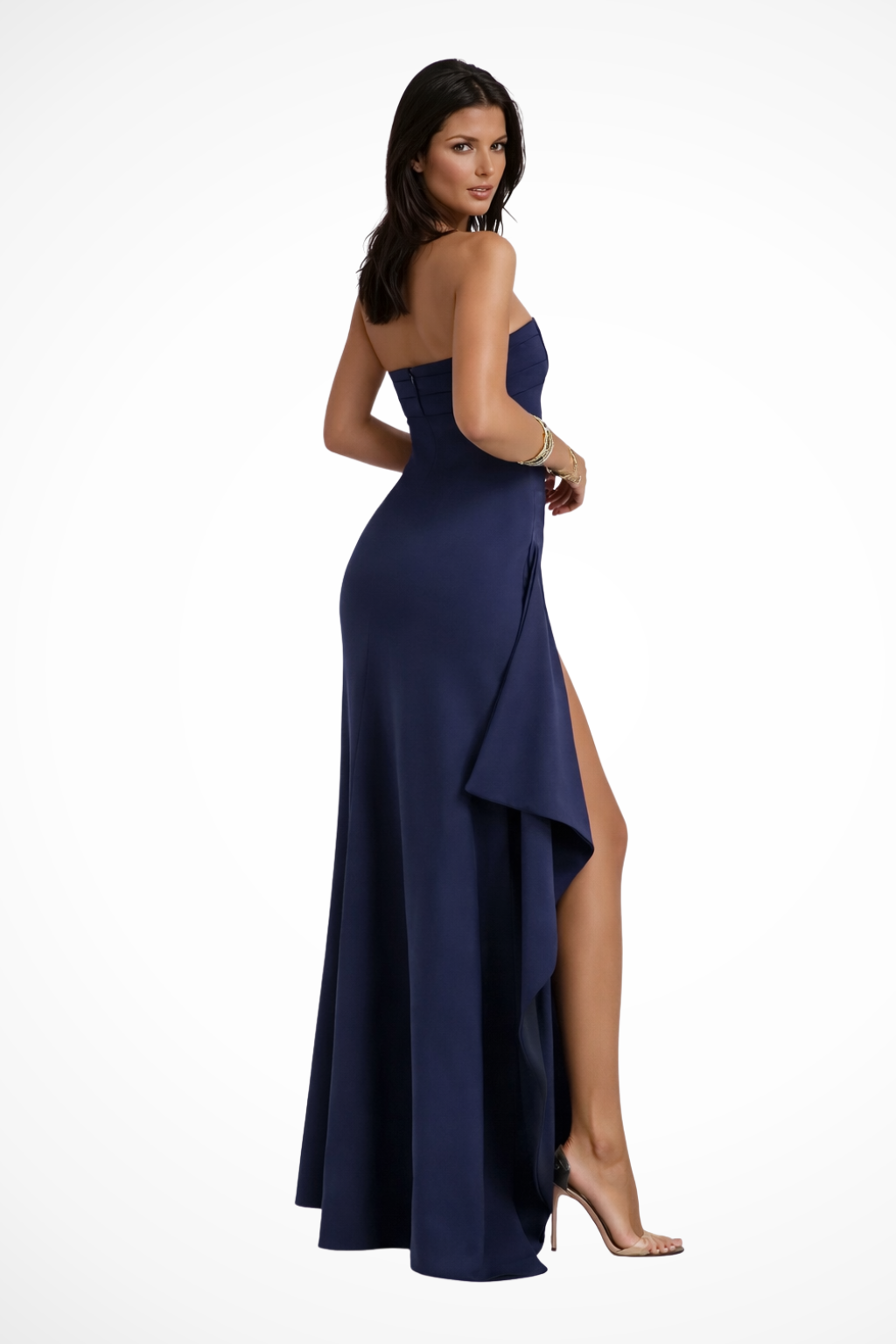 Damen Maxikleid Trägerlos | Elegantes Abendkleid mit hohem Beinschlitz | Bodenlanges Kleid für Hochzeitsgäste & Events