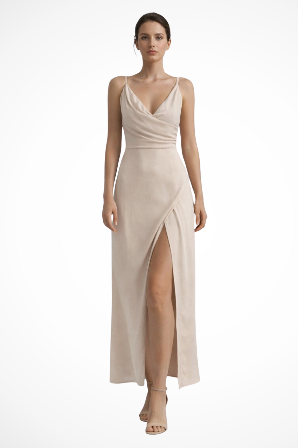 Maxi-Kleid für Hochzeitsgäste mit Schlitz und drapiertem Oberteil