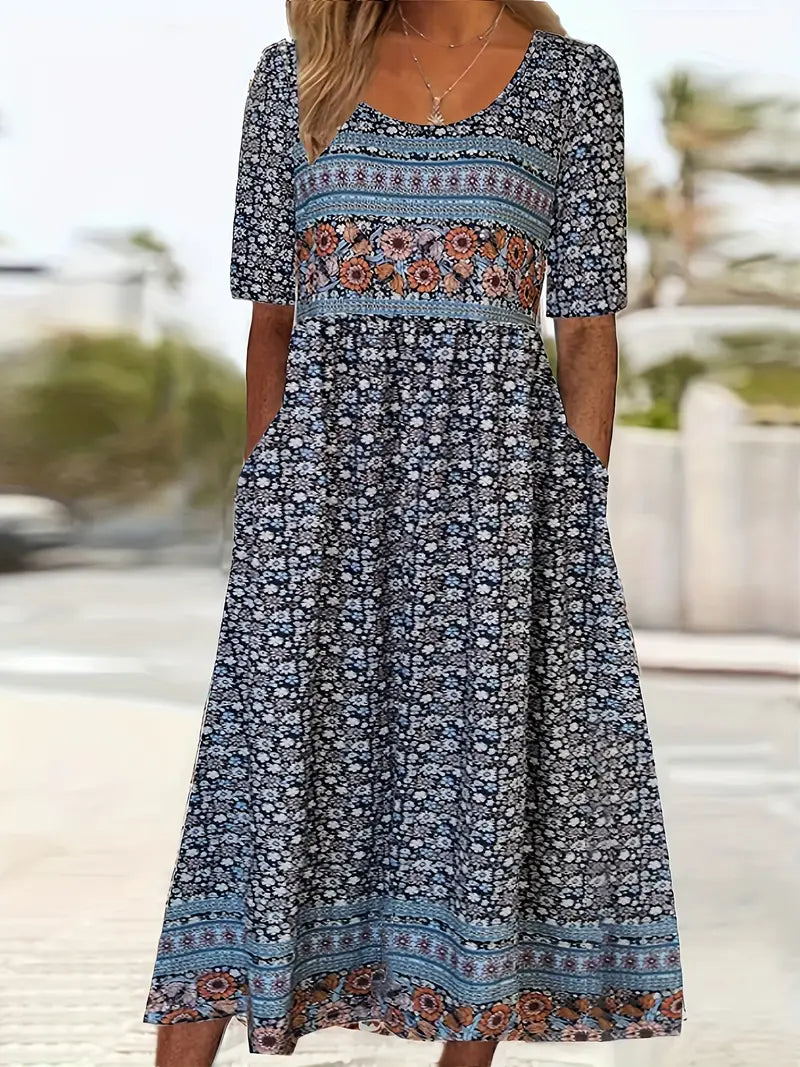 Women's midi dress with boho print