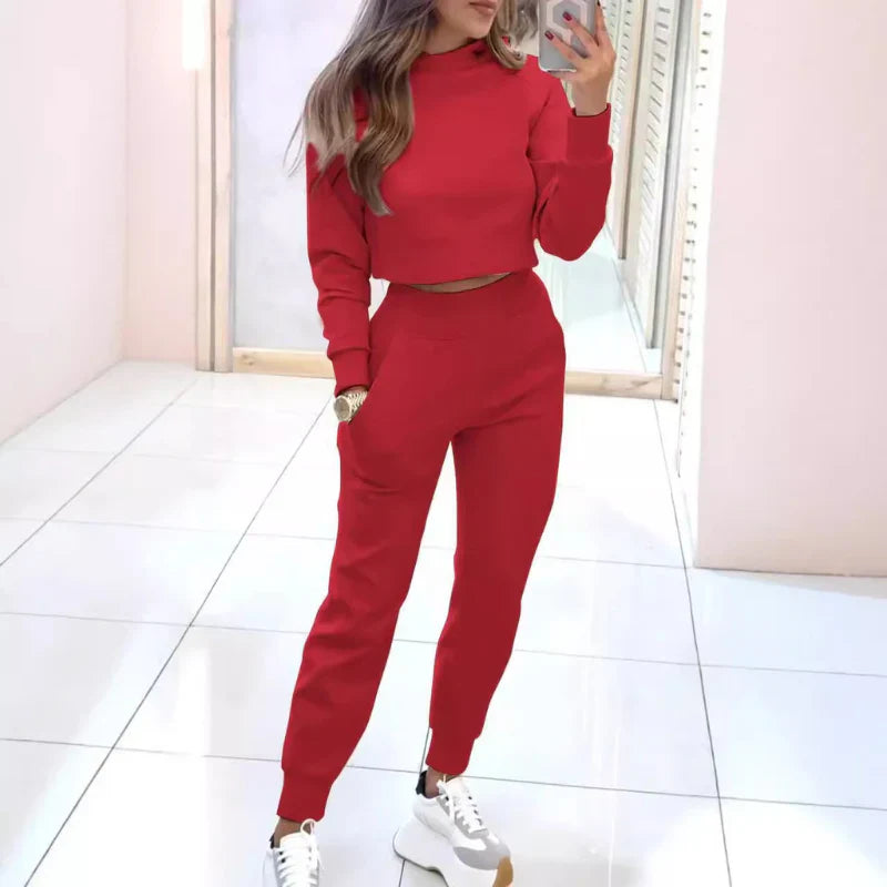 Zweiteiliges Damen Loungewear Set mit bauchfreiem Pullover und Jogginghose | Sportlicher Trainingsanzug für Alltag und Zuhause
