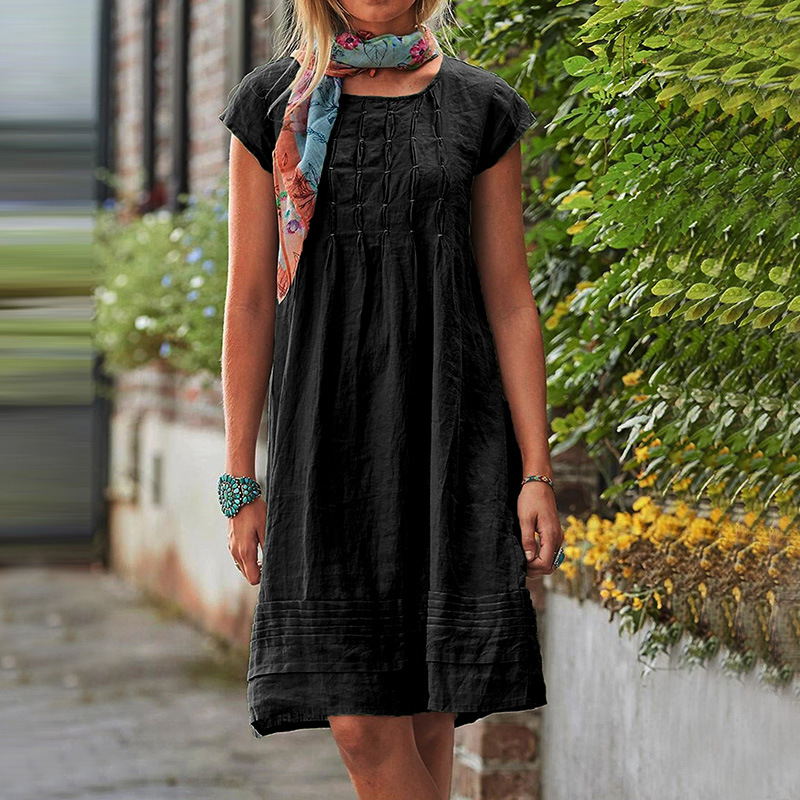Light women's summer dress with short sleeves and V-neck | Loose-fitting casual dress | Comfortable short-sleeve dress