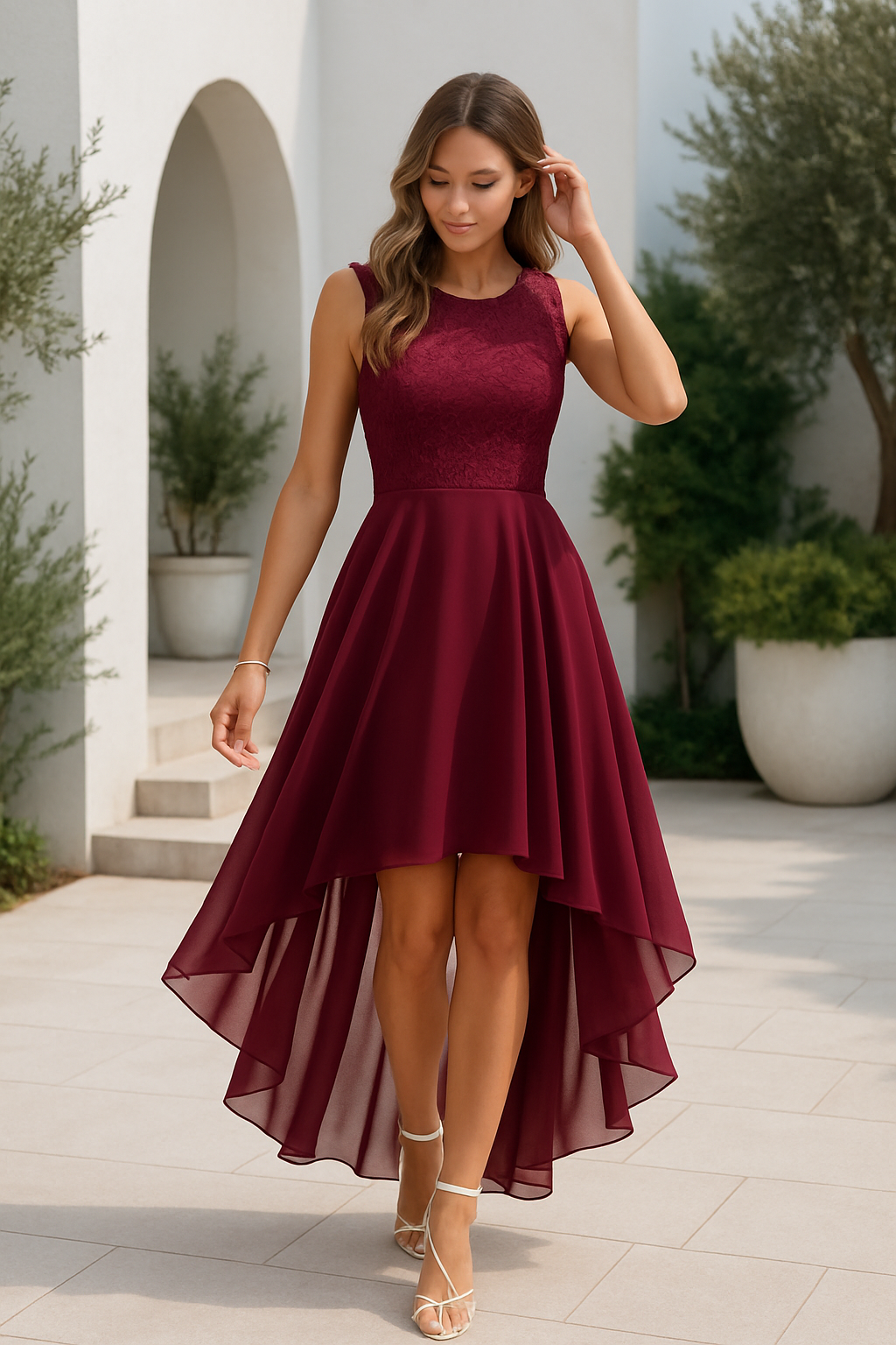 Women's Sleeveless Midi Dress with Asymmetric Hem | Elegant Fitted Summer Dress with Flowing Skirt for Special Occasions