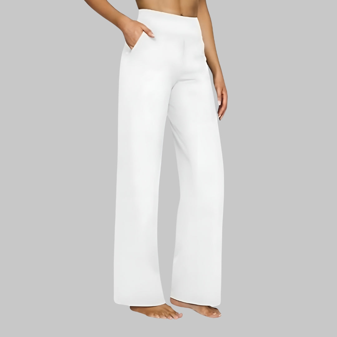 High Waist Hose Damen | Stoffhose mit weitem Bein und praktischen Taschen | Elegante Business Hose für Büro und Alltag