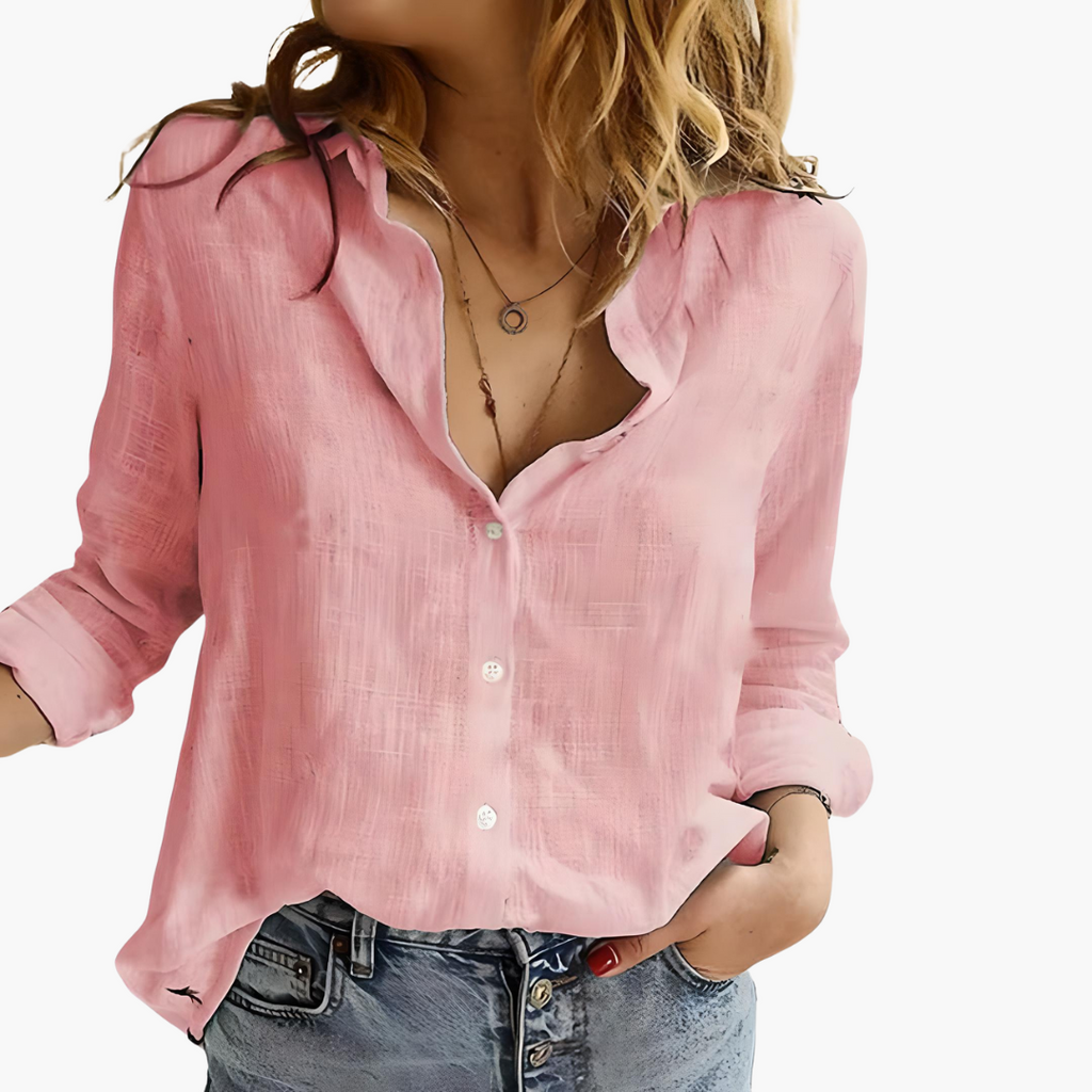 Women's blouse with button placket and collar