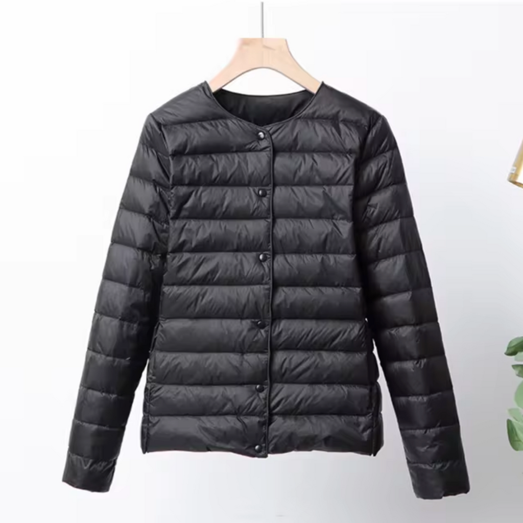 NOUVEAU RICHE Damen Ultradünne Daunenjacke Leicht Warm Kurzes Design Schwarz