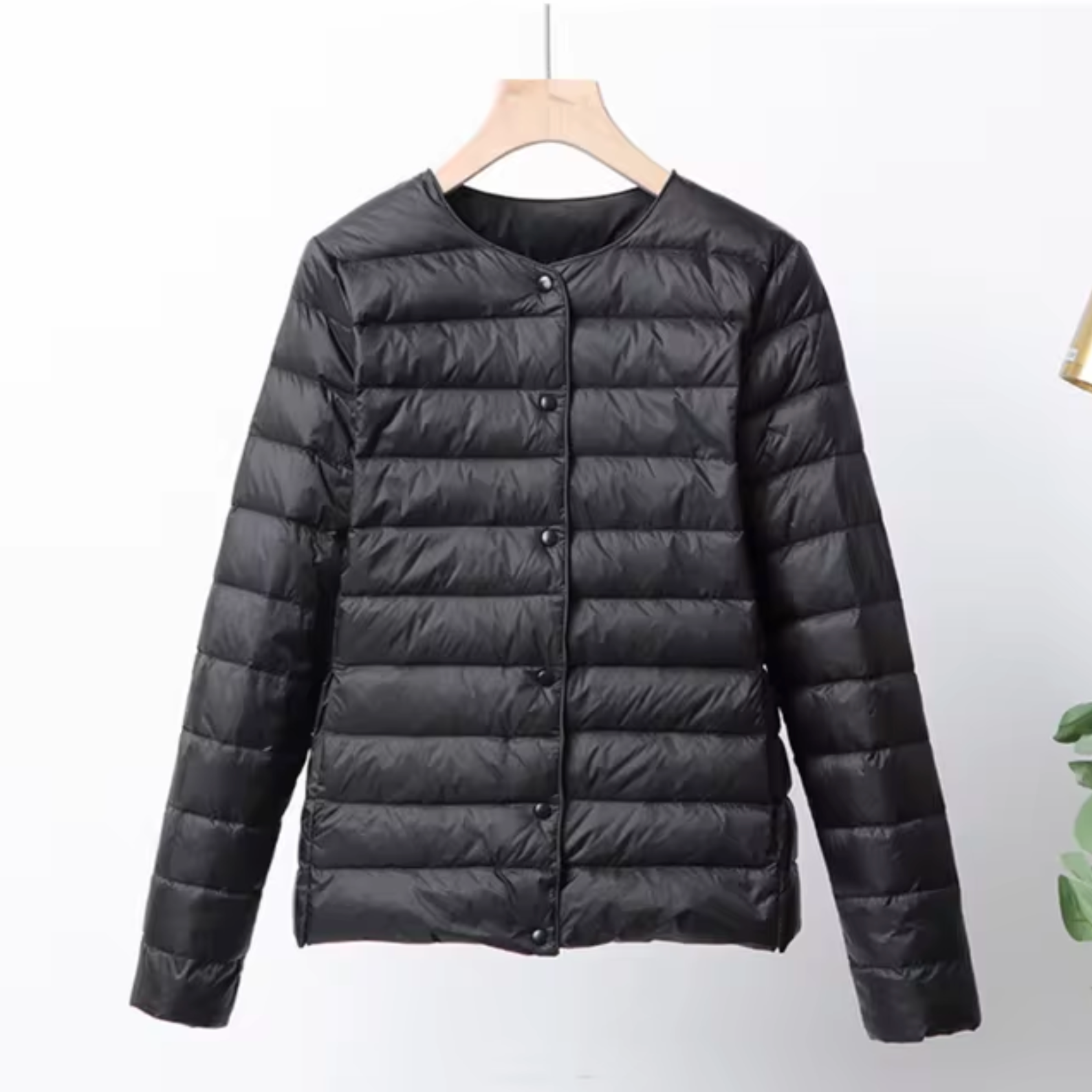 NOUVEAU RICHE Damen Ultradünne Daunenjacke Leicht Warm Kurzes Design Schwarz