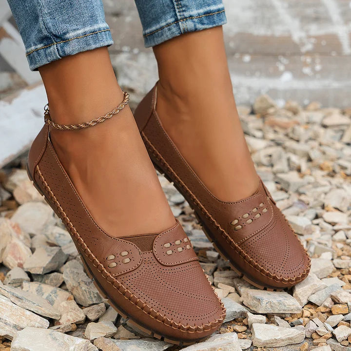 Women's Breathable Slip-On Shoes | Comfortable Slip-On Loafers with Perforated Pattern and Soft Sole for Everyday Wear | Lightweight Loafers