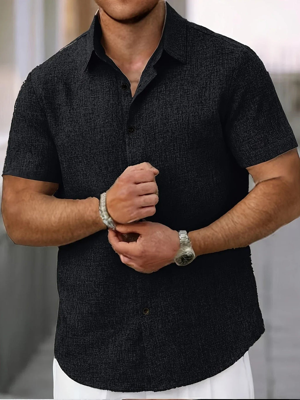 Men's Short-Sleeve Linen Shirt - Lightweight Summer Shirt Made from Linen Blend - Breathable Casual Shirt for Vacation and Everyday Wear